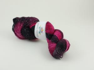 Hallon-lakrits - handfärgat sockgarn glitter 100g