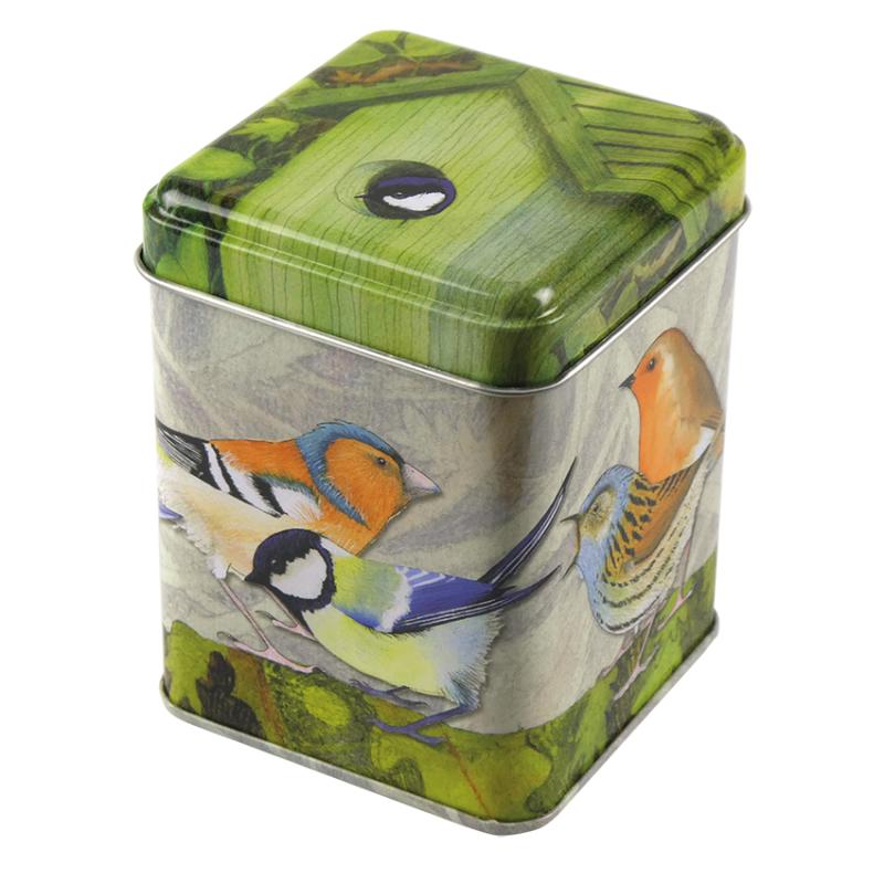 Småfåglar - plåtburk  9x7cm