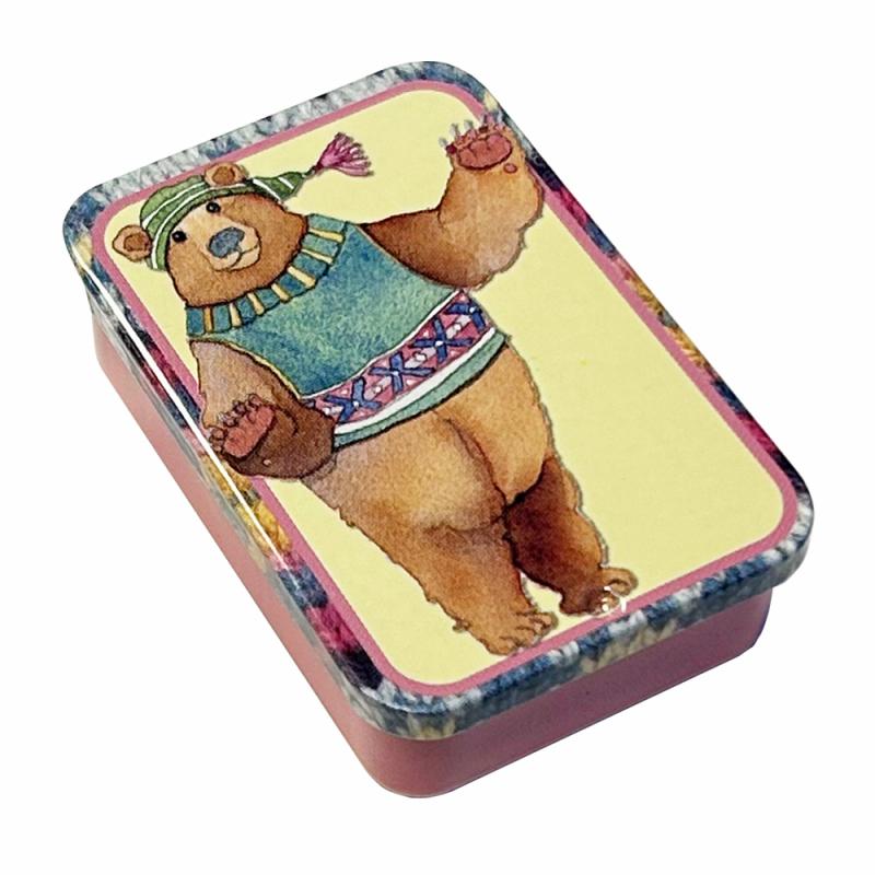 Björn i tröja - plåtask 4x6cm