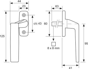 Fönsterhandtag Vänster Krom