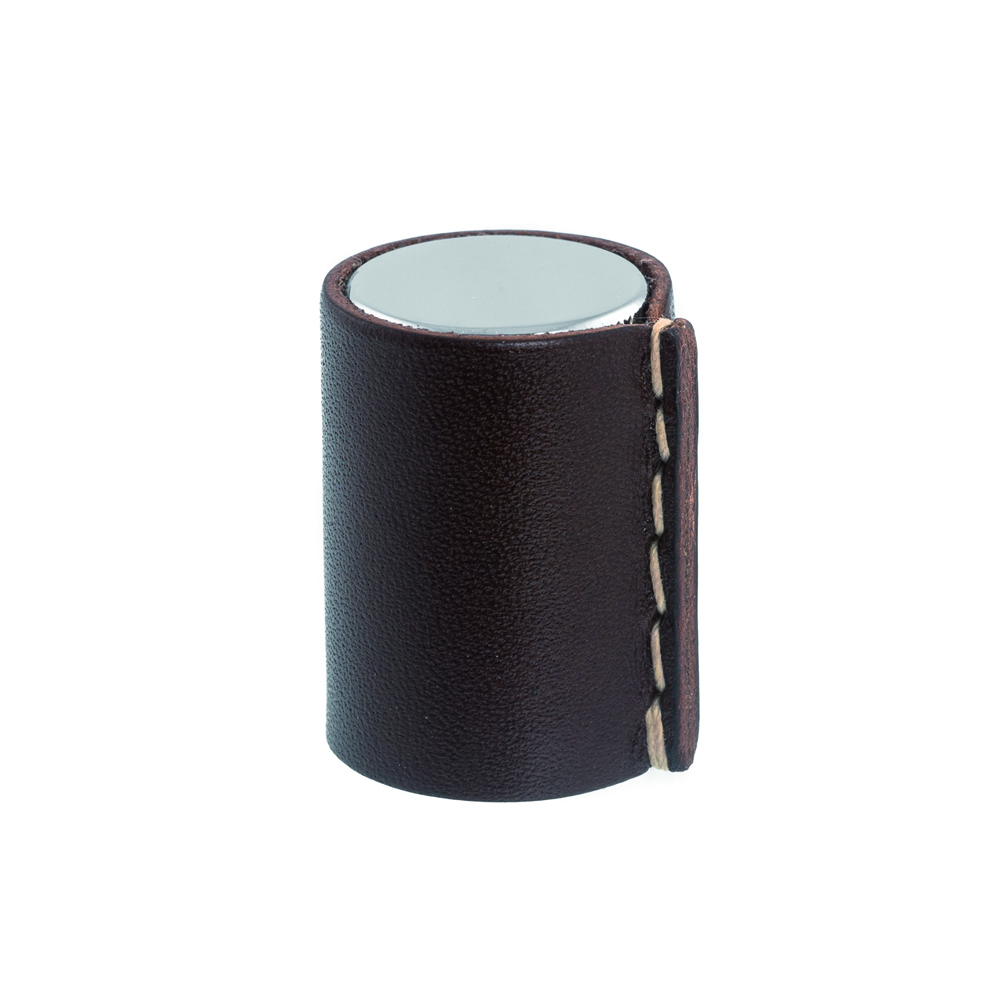 Leather knob Chrome & Brown