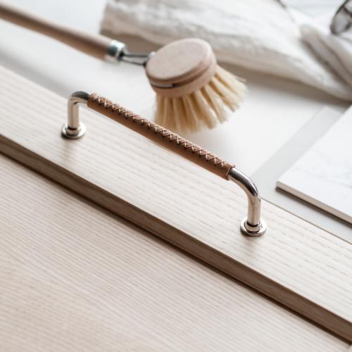 Leather handle 1353 X-stitches Nickel & Nature