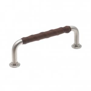 Leather-wrapped kitchen handle 1353 Stainless steel look & Brown