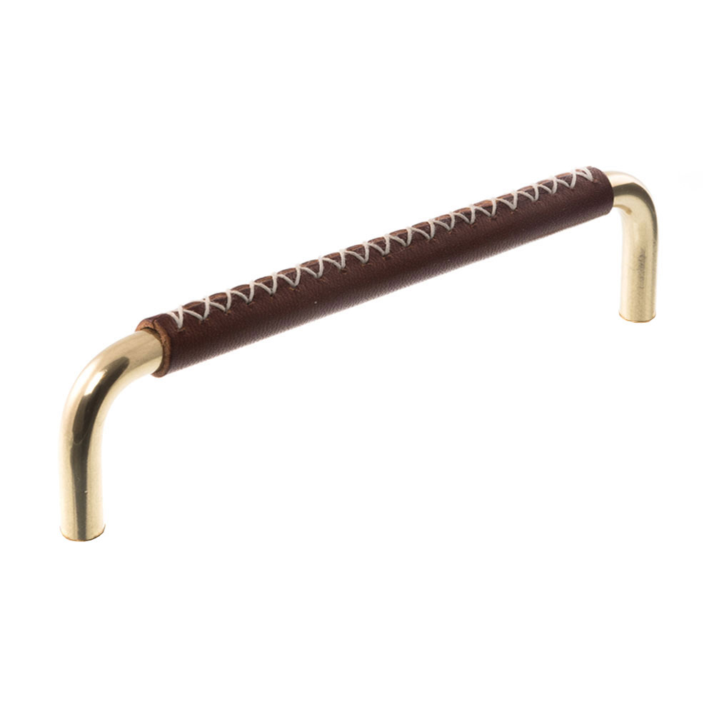 Leather handle 7353 X-stitches Brass Brown