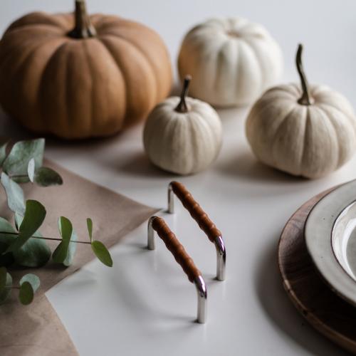 Leather handle 7353 Nickel & Cognac