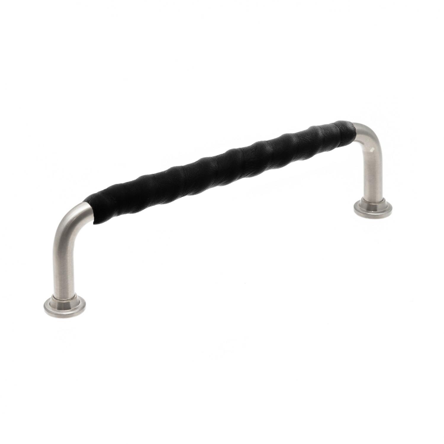 Leather-wrapped kitchen handle 1353 Stainless look & Black