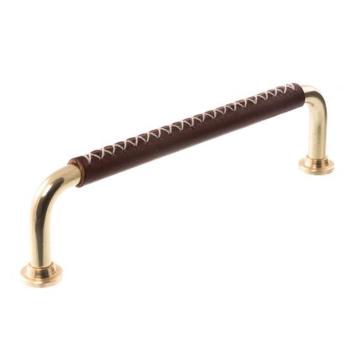 Leather handle 1353 X-stitches Brass & Brown