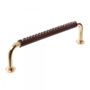 Leather handle 1353 X-stitches Brass & Brown