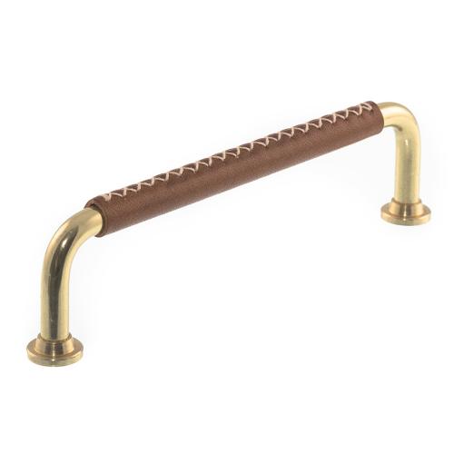 Leather handle 1353 X-stitches Brass & Cognac