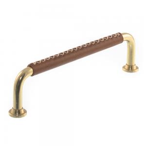 Leather handle 1353 X-stitches Brass & Cognac