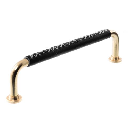 Leather handle 1353 X-stitches Brass & Black