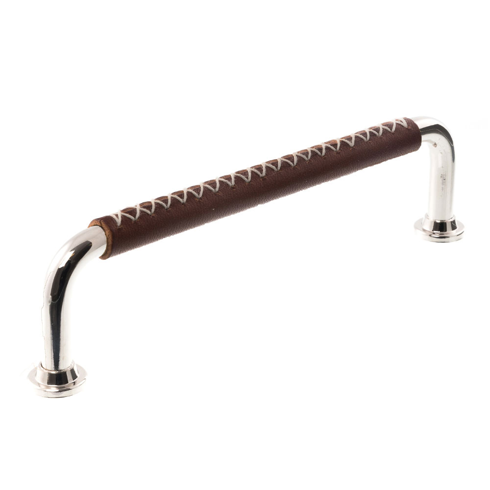 Leather handle 1353 X-stitches Nickel & Brown
