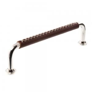 Leather handle 1353 X-stitches Nickel & Brown