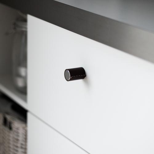 Läderknopp Krom & Brun