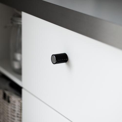 Läderknopp Krom & Svart