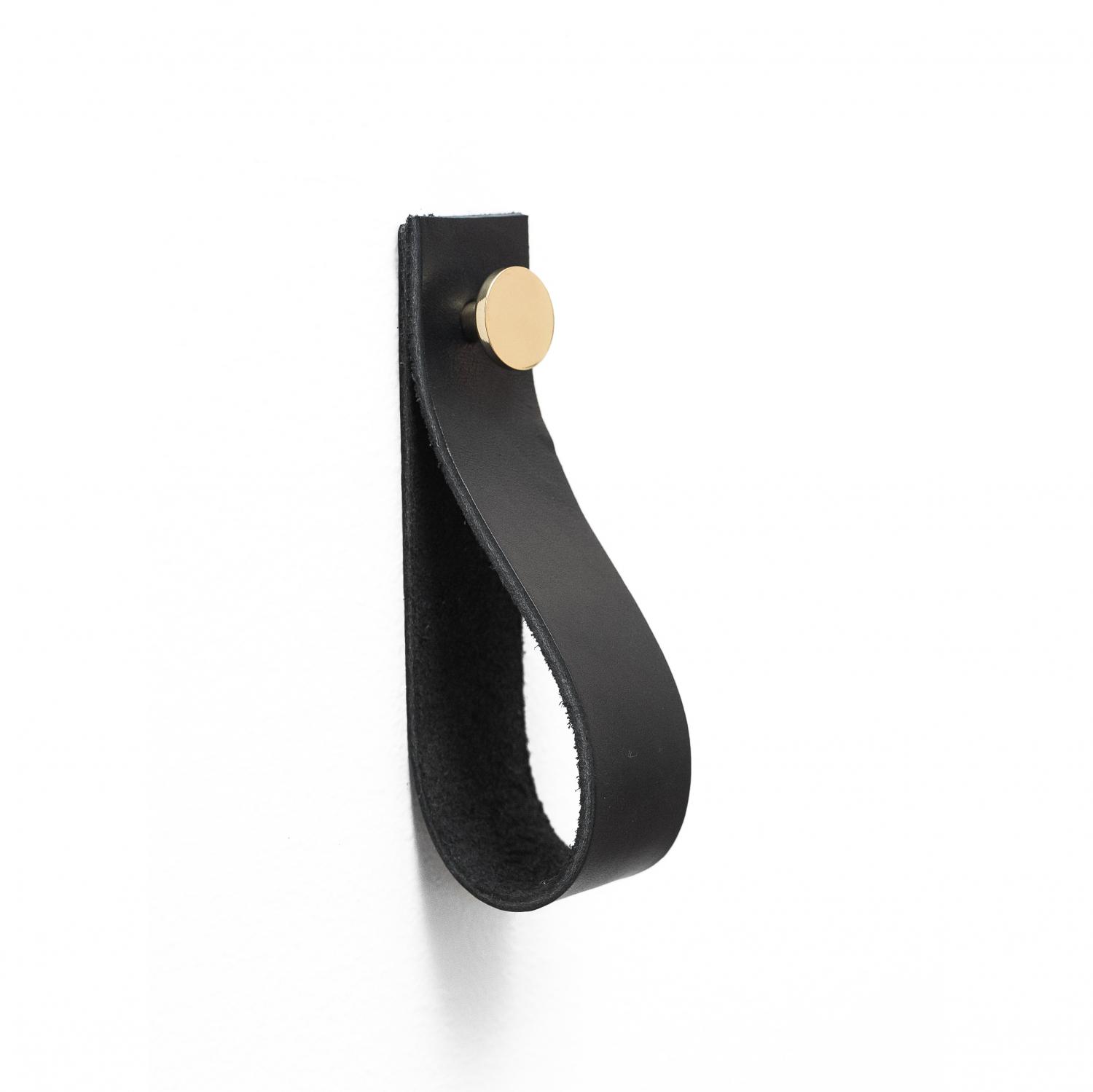 Leather wall hook Black & Brass