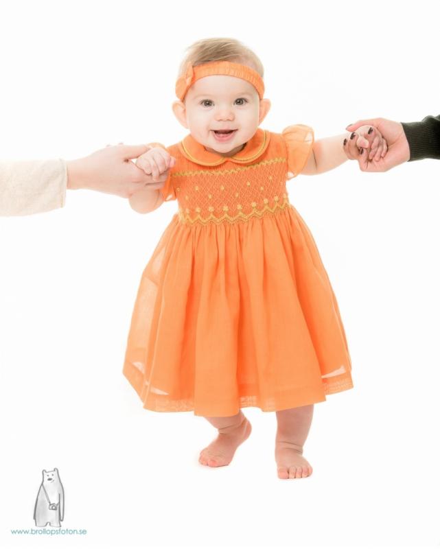 Smockad barnklänning Orange