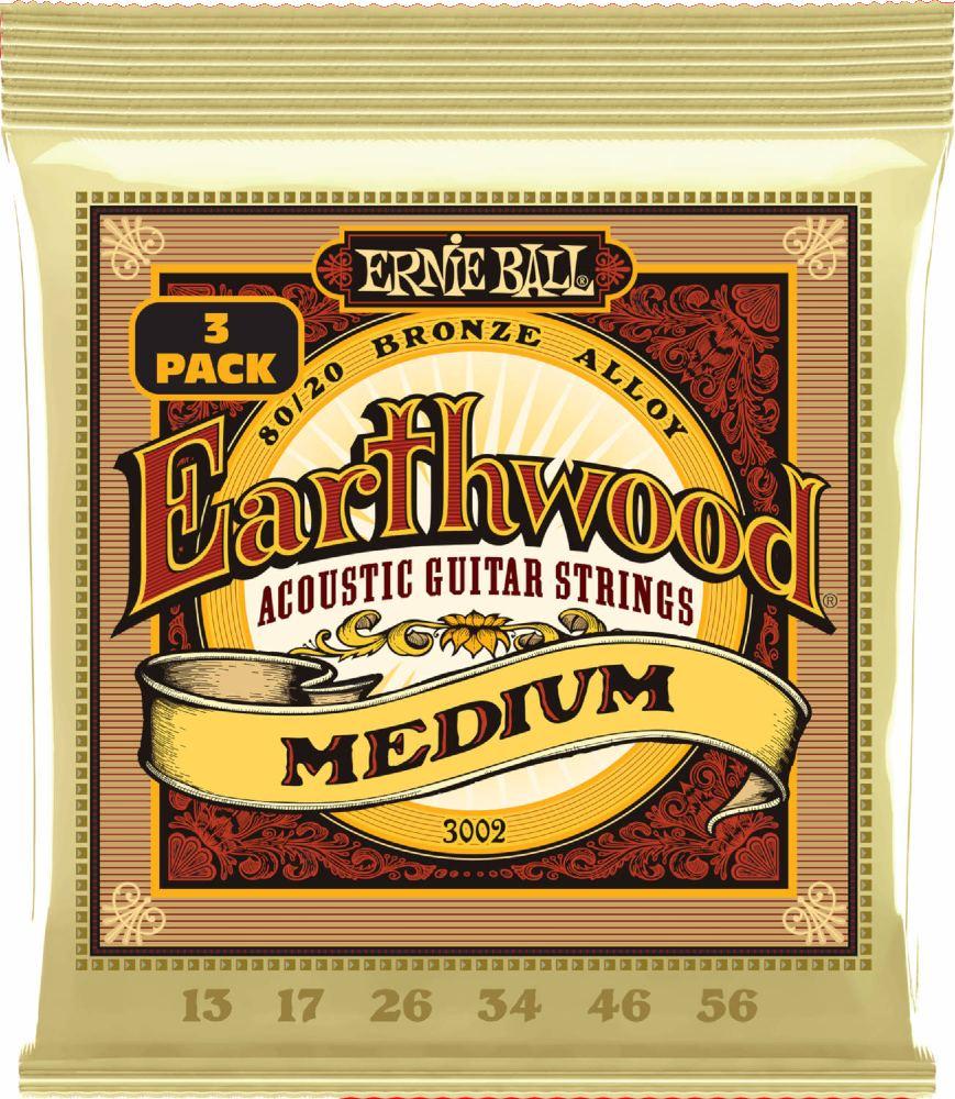 Ernie Ball 3002 Earthwood 80/20 Bronze 013-056 3-pack