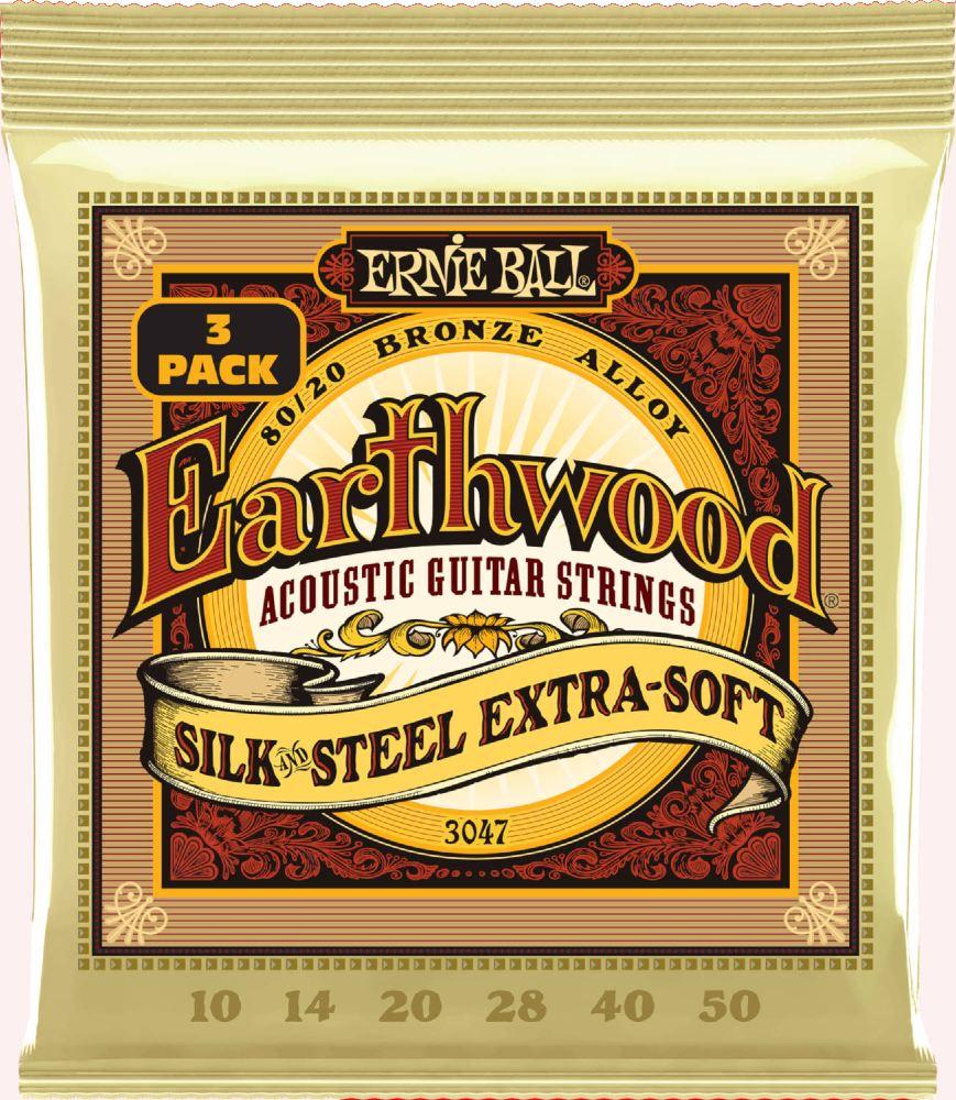 Ernie Ball 3047 Earthwood 80/20 Silk & Steel 010-050 3-pack