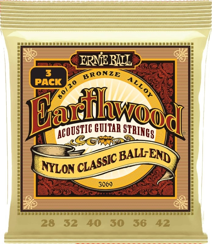 Ernie Ball 3069 Earthwood 80/20 Nylon Classic Ball-end 3-pack