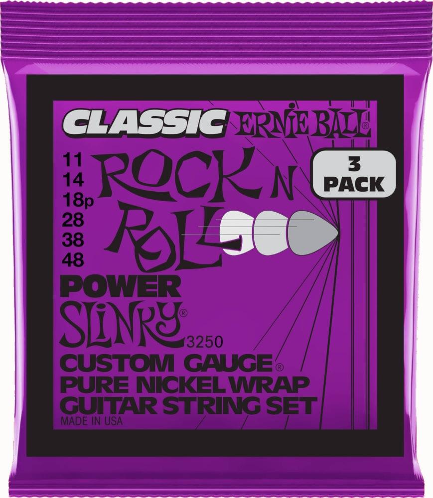 Ernie Ball 3250 Rock n Roll Pure Nickel Wrap Power Slinky 011-048 3-pack