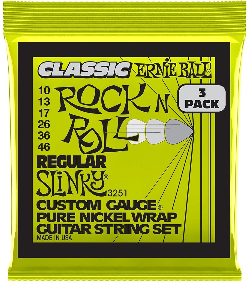 Ernie Ball 3251 Rock n Roll Pure Nickel Wrap Regular Slinky 010-046 3-pack