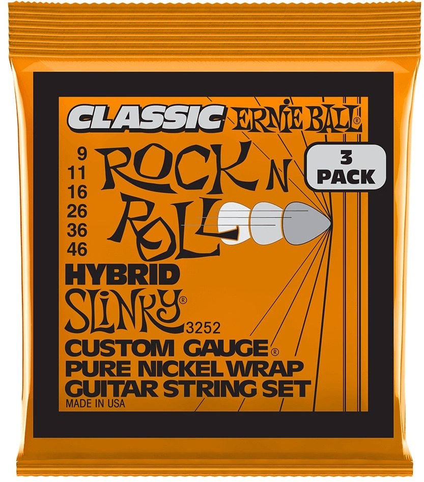 Ernie Ball 3252 Rock n Roll Pure Nickel Wrap Hybrid Slinky 009-046 3-pack
