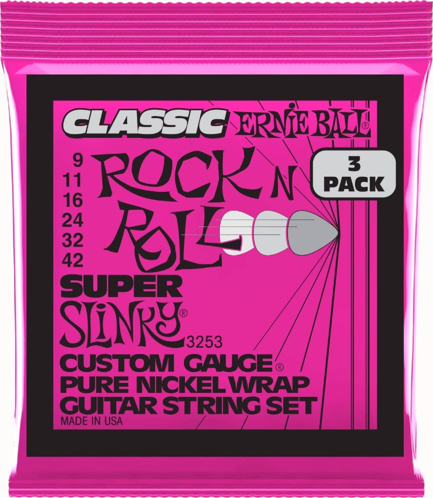 Ernie Ball 3253 Rock n Roll Pure Nickel Wrap Super Slinky 009-042 3-pack