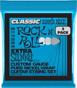 Ernie Ball 3255 Rock n Roll Pure Nickel Wrap Extra Slinky 008-038 3-pack