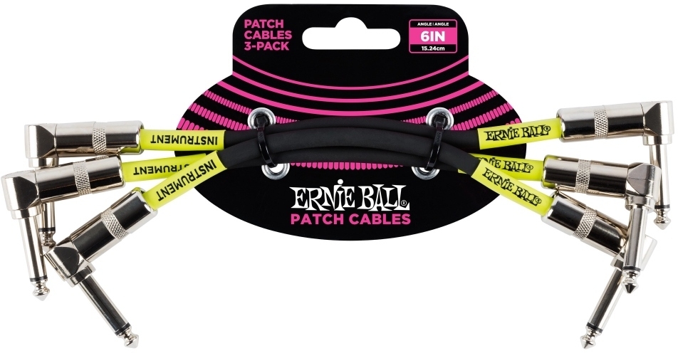Ernie Ball 6050 Patch Cable Vinklad-Vinklad 15cm - Svart 3-pack