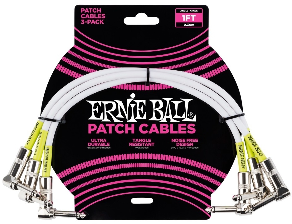 Ernie Ball 6055 Patch Cable Vinklad-Vinklad 30cm - Vit 3-pack
