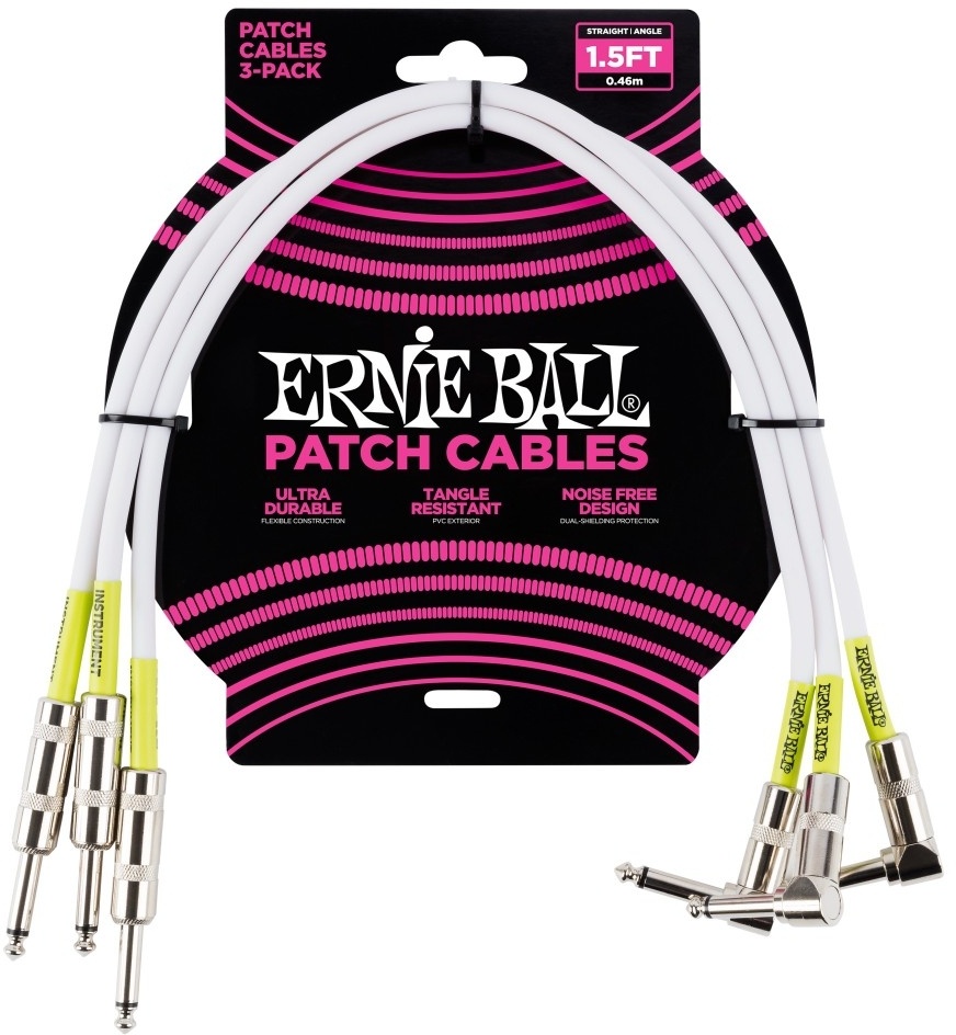 Ernie Ball 6056 Patch Cable Rak-Vinklad 46cm - Vit 3-pack