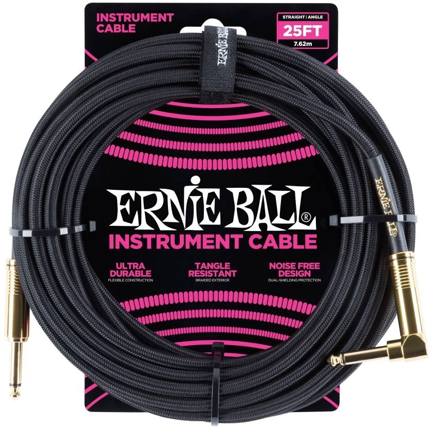 Ernie Ball 6058 Instrument Cable Flätad Rak-Vinklad 7,6m - Svart