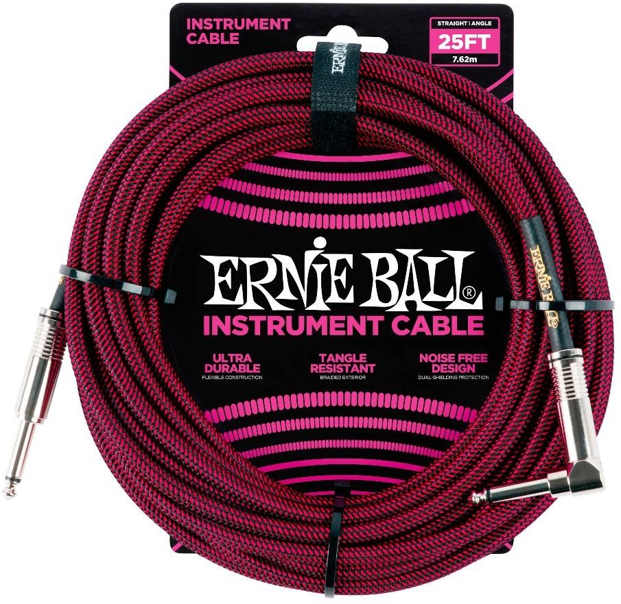 Ernie Ball 6062 Instrument Cable Flätad Rak-Vinklad 7,6m - Röd