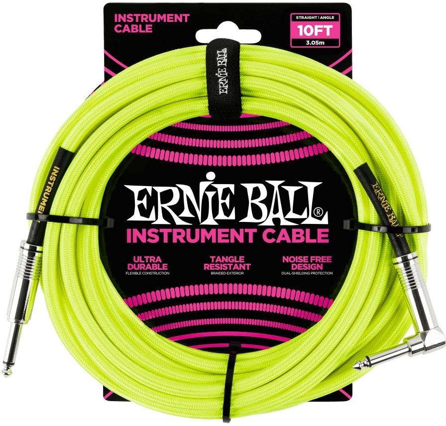 Ernie Ball 6080 Instrument Cable Flätad Rak-Vinklad 3m - Neongul