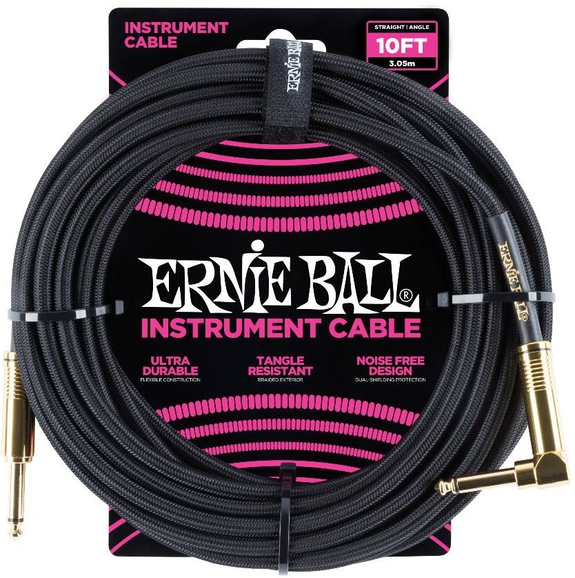Ernie Ball 6081 Instrument Cable Flätad Rak-Vinklad 3m - Svart
