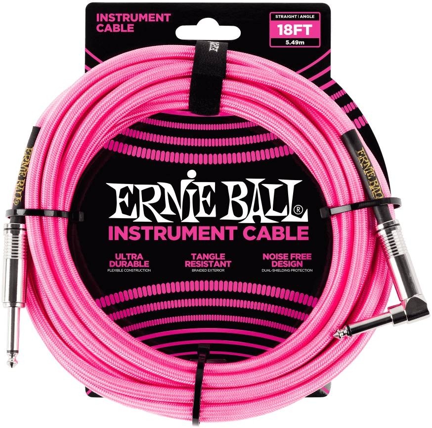 Ernie Ball 6083 Instrument Cable Flätad Rak-Vinklad 5,5m - Neonrosa