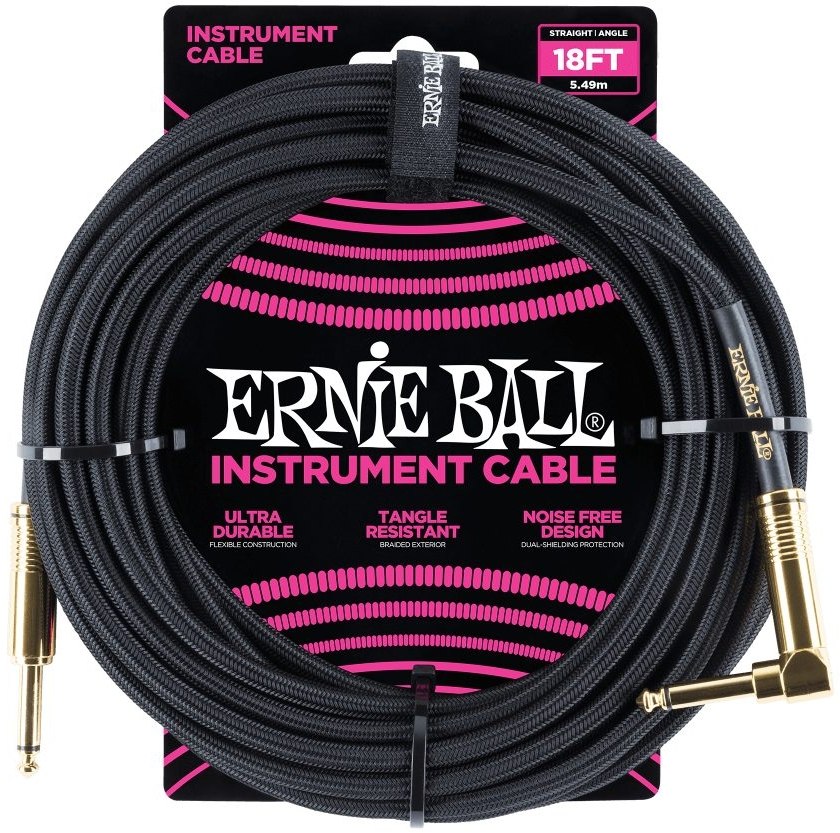 Ernie Ball 6086 Instrument Cable Flätad Rak-Vinklad 5,5m - Svart