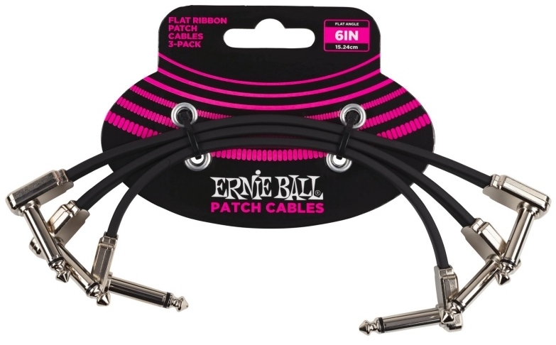 Ernie Ball 6221 Flat Patch Cable Vinklad-Vinklad 15cm - Svart 3-pack