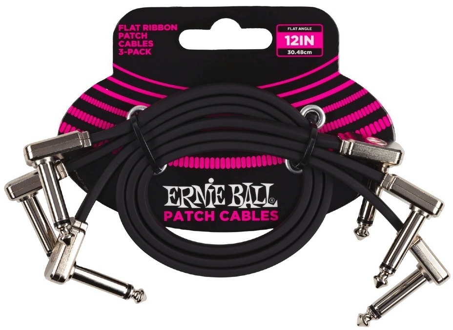 Ernie Ball 6222 Flat Patch Cable Vinklad-Vinklad 30cm - Svart 3-pack