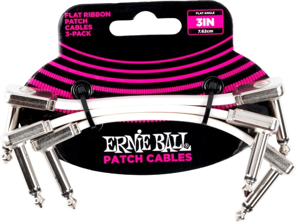 Ernie Ball 6384 Flat Patch Cable Vinklad-Vinklad 7,5cm - Vit 3-pack