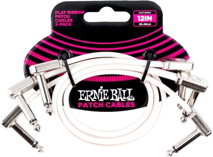 Ernie Ball 6386 Flat Patch Cable Vinklad-Vinklad 30cm - Vit 3-pack