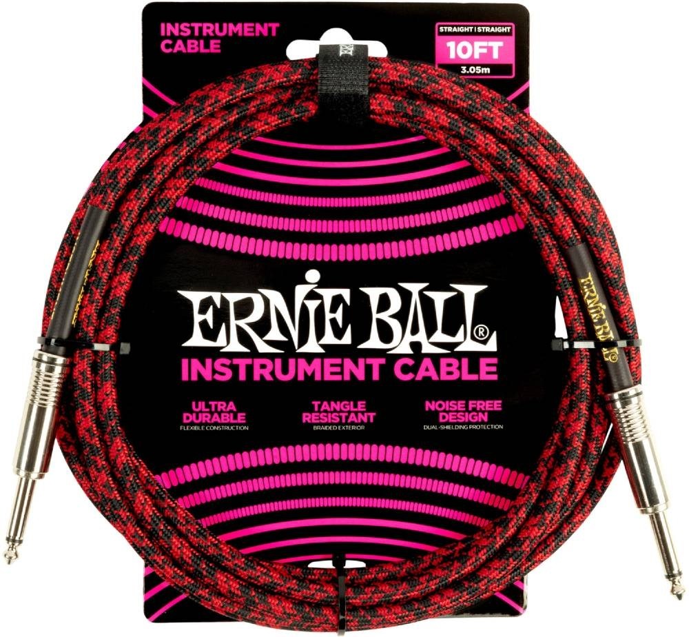 Ernie Ball 6394 Instrument Cable Flätad Rak-Rak 3m - Röd/Svart