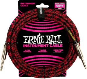 Ernie Ball 6396 Instrument Cable Flätad Rak-Rak 5,5m - Röd/Svart