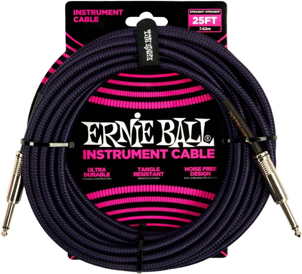 Ernie Ball 6397 Instrument Cable Flätad Rak-Rak 7,6m - Lila/Svart