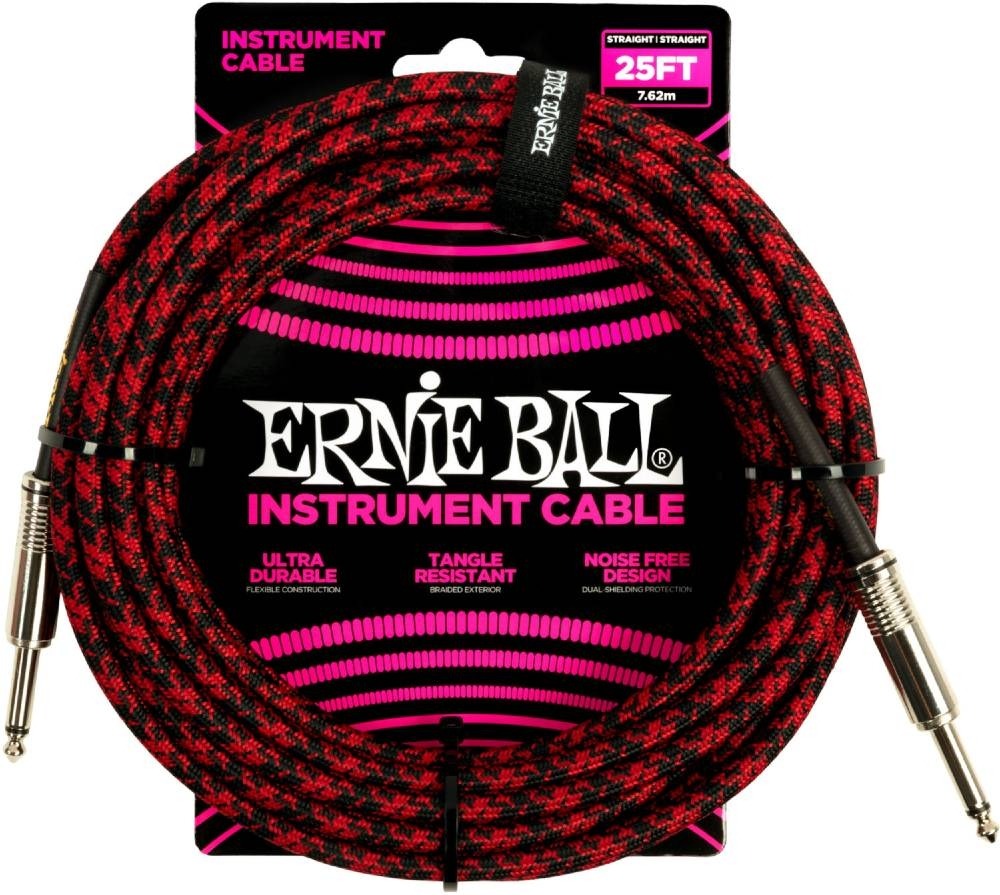 Ernie Ball 6398 Instrument Cable Flätad Rak-Rak 7,6m - Röd/Svart
