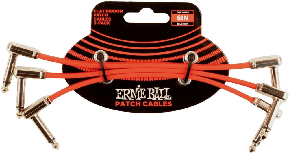 Ernie Ball 6402 Flat Patch Cable Vinklad-Vinklad 15cm - Röd 3-pack