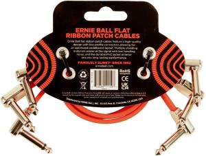 Ernie Ball 6403 Flat Patch Cable Vinklad-Vinklad 30cm - Röd 3-pack