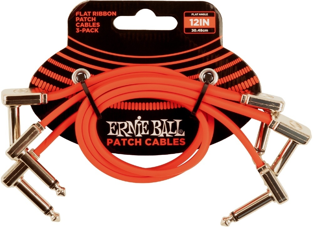 Ernie Ball 6403 Flat Patch Cable Vinklad-Vinklad 30cm - Röd 3-pack