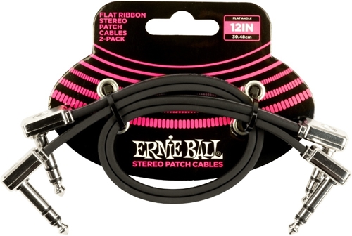 Ernie Ball 6405 Flat Patch Cable Stereo Vinklad-Vinklad 30cm - Svart 2-pack